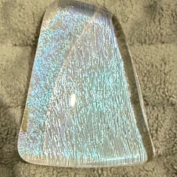 Dichroic Glass Pendant – Iridescent Ice Blue Textured Fused Art Piece - Picture 5 of 16